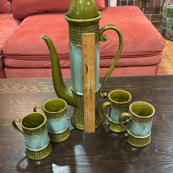 Norleans Japan Vintage MCM Green Ceramic Coffee Set | Carafe and mugs - Picture 3 of 11